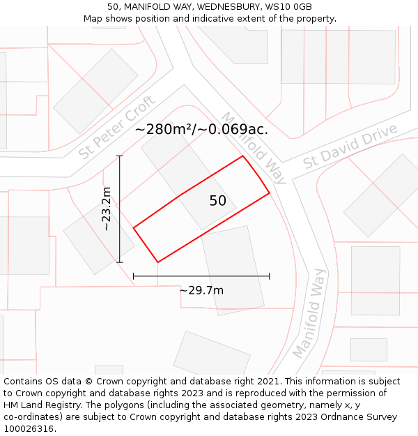 50, MANIFOLD WAY, WEDNESBURY, WS10 0GB: Plot and title map