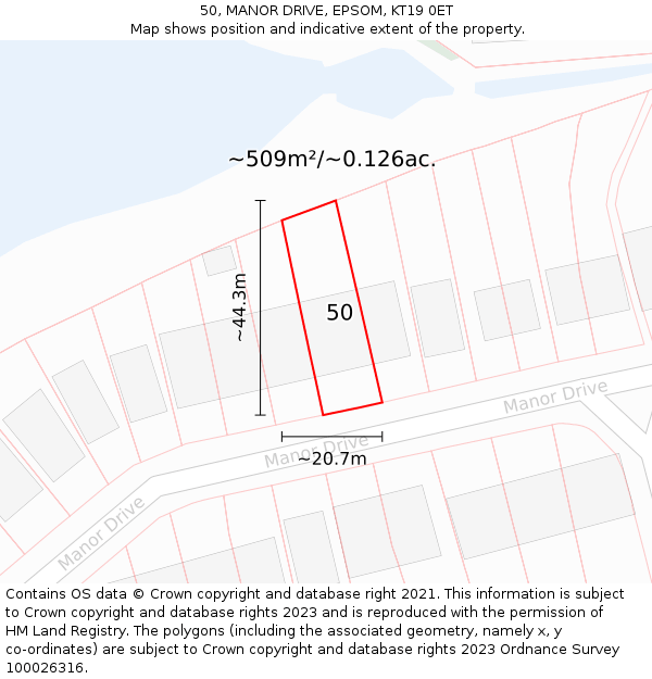 50, MANOR DRIVE, EPSOM, KT19 0ET: Plot and title map