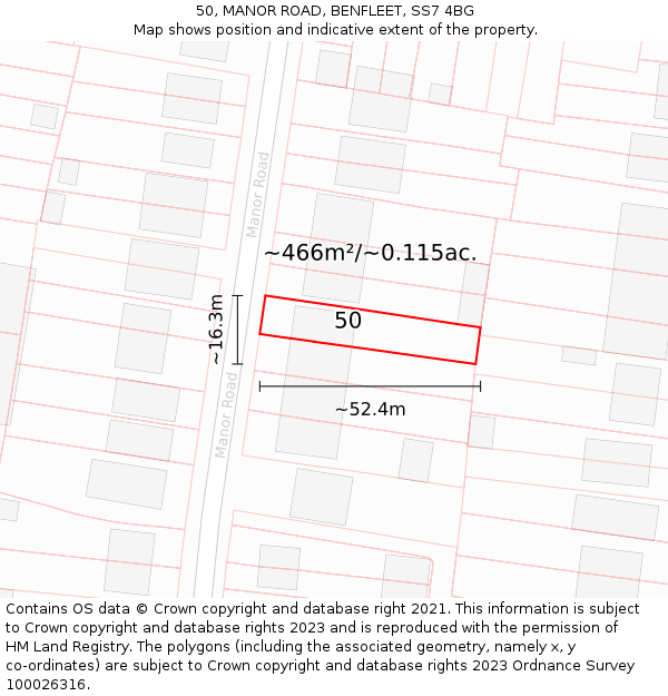 50, MANOR ROAD, BENFLEET, SS7 4BG: Plot and title map