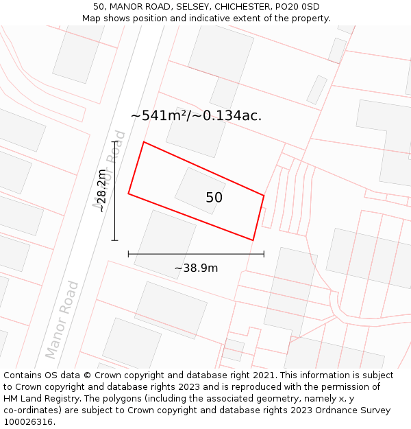 50, MANOR ROAD, SELSEY, CHICHESTER, PO20 0SD: Plot and title map