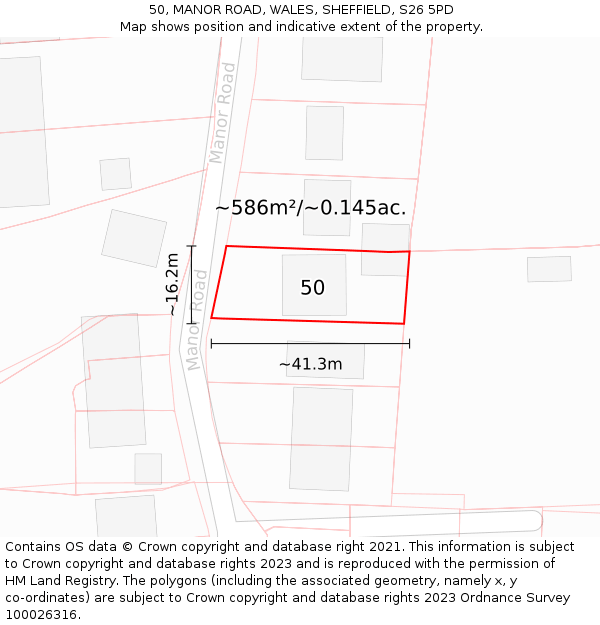 50, MANOR ROAD, WALES, SHEFFIELD, S26 5PD: Plot and title map
