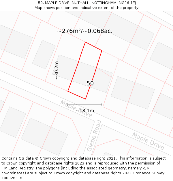 50, MAPLE DRIVE, NUTHALL, NOTTINGHAM, NG16 1EJ: Plot and title map