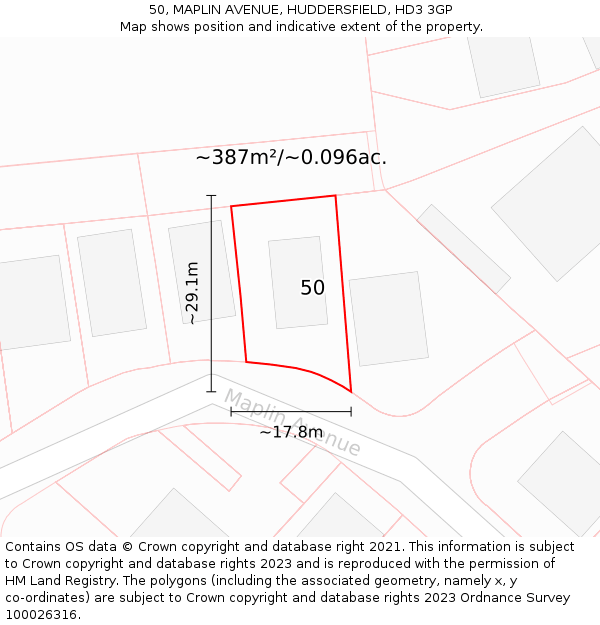 50, MAPLIN AVENUE, HUDDERSFIELD, HD3 3GP: Plot and title map