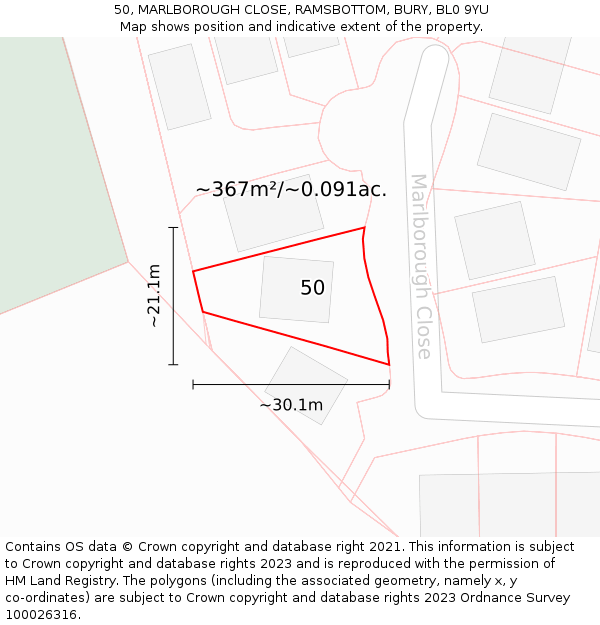 50, MARLBOROUGH CLOSE, RAMSBOTTOM, BURY, BL0 9YU: Plot and title map