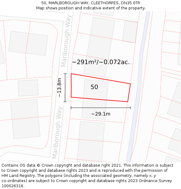 50, MARLBOROUGH WAY, CLEETHORPES, DN35 0TR: Plot and title map