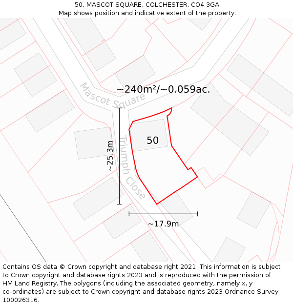 50, MASCOT SQUARE, COLCHESTER, CO4 3GA: Plot and title map