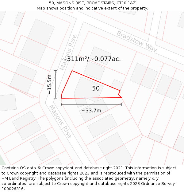 50, MASONS RISE, BROADSTAIRS, CT10 1AZ: Plot and title map