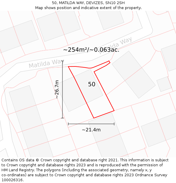 50, MATILDA WAY, DEVIZES, SN10 2SH: Plot and title map