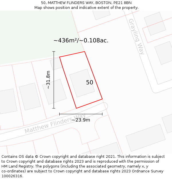 50, MATTHEW FLINDERS WAY, BOSTON, PE21 8BN: Plot and title map