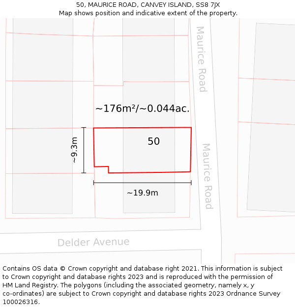 50, MAURICE ROAD, CANVEY ISLAND, SS8 7JX: Plot and title map
