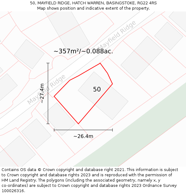50, MAYFIELD RIDGE, HATCH WARREN, BASINGSTOKE, RG22 4RS: Plot and title map