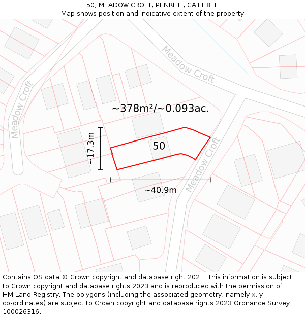 50, MEADOW CROFT, PENRITH, CA11 8EH: Plot and title map