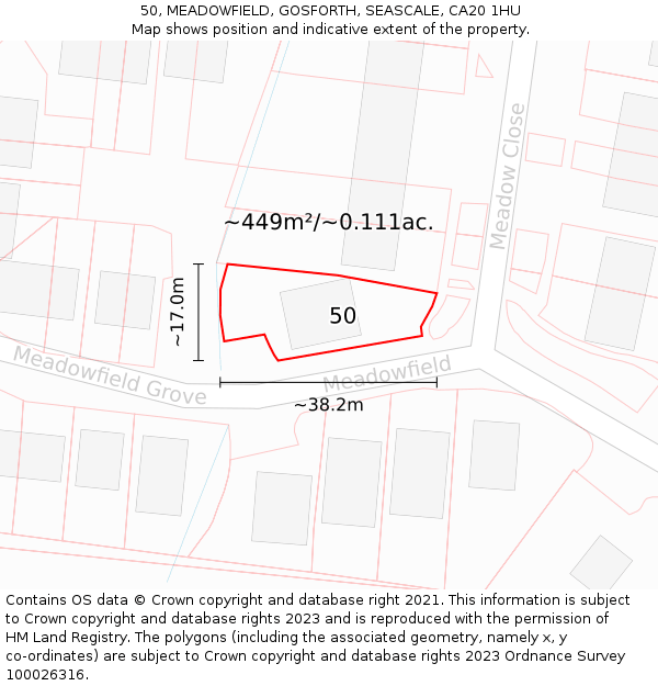 50, MEADOWFIELD, GOSFORTH, SEASCALE, CA20 1HU: Plot and title map