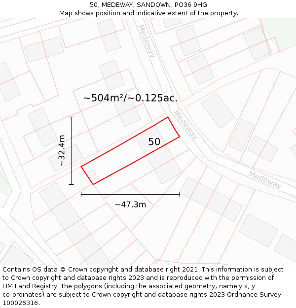 50, MEDEWAY, SANDOWN, PO36 9HG: Plot and title map
