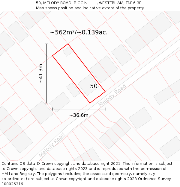 50, MELODY ROAD, BIGGIN HILL, WESTERHAM, TN16 3PH: Plot and title map