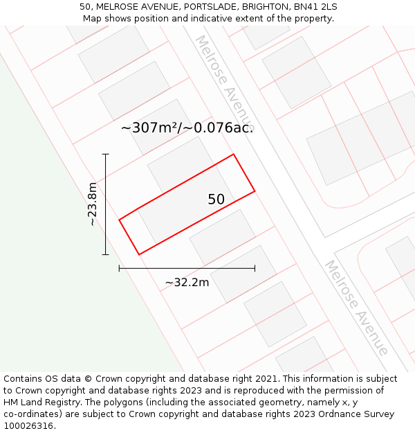 50, MELROSE AVENUE, PORTSLADE, BRIGHTON, BN41 2LS: Plot and title map