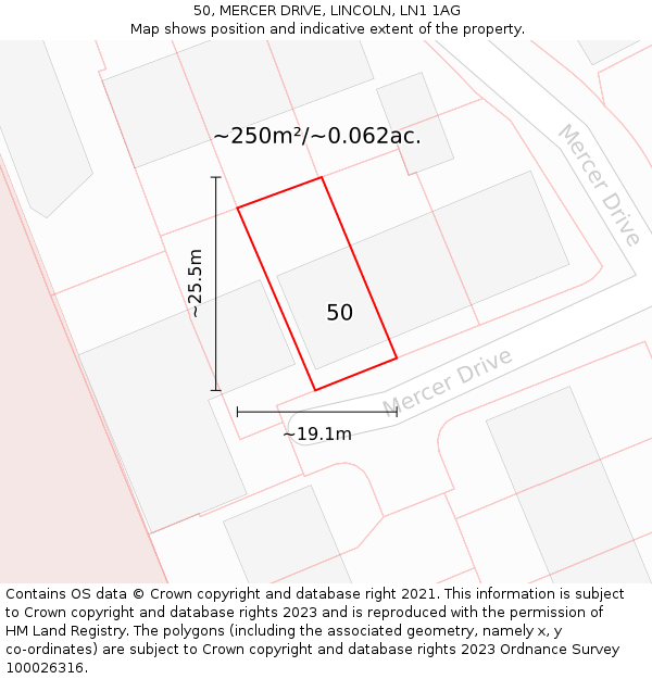 50, MERCER DRIVE, LINCOLN, LN1 1AG: Plot and title map