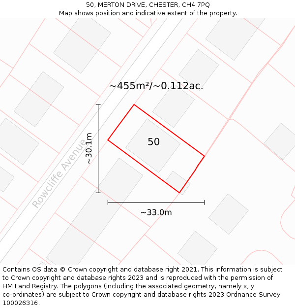 50, MERTON DRIVE, CHESTER, CH4 7PQ: Plot and title map