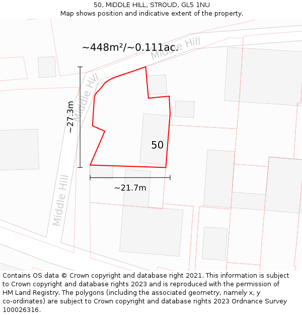 50, MIDDLE HILL, STROUD, GL5 1NU: Plot and title map
