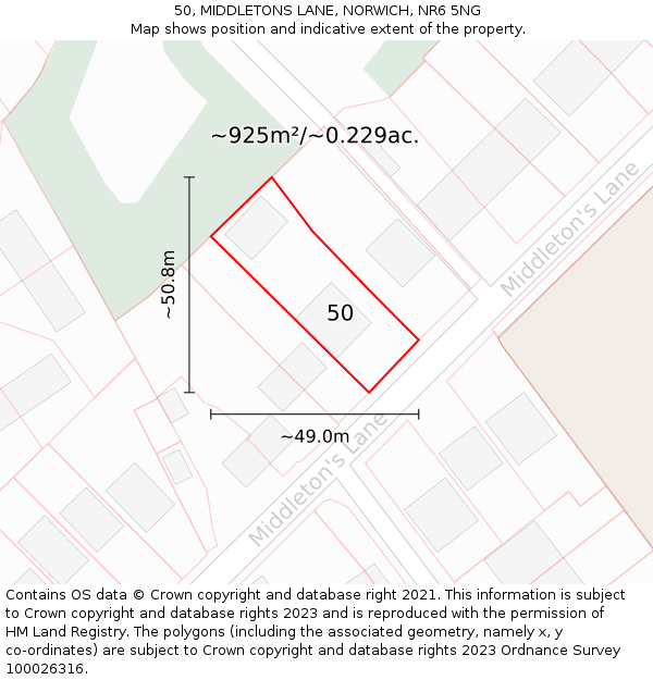 50, MIDDLETONS LANE, NORWICH, NR6 5NG: Plot and title map
