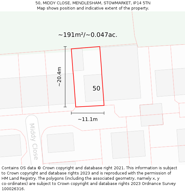 50, MIDDY CLOSE, MENDLESHAM, STOWMARKET, IP14 5TN: Plot and title map