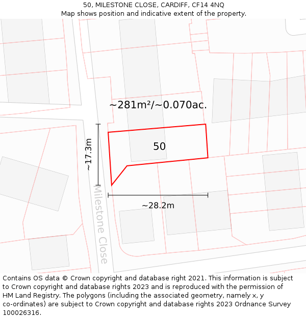 50, MILESTONE CLOSE, CARDIFF, CF14 4NQ: Plot and title map