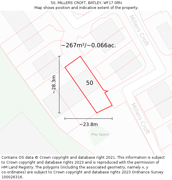50, MILLERS CROFT, BATLEY, WF17 0RN: Plot and title map
