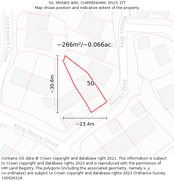 50, MONKS WAY, CHIPPENHAM, SN15 3TT: Plot and title map