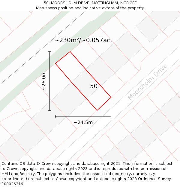 50, MOORSHOLM DRIVE, NOTTINGHAM, NG8 2EF: Plot and title map