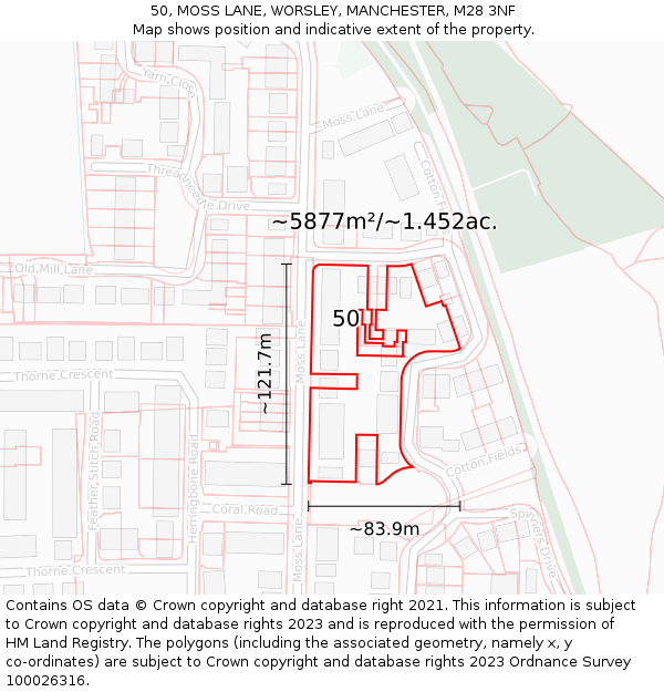 50, MOSS LANE, WORSLEY, MANCHESTER, M28 3NF: Plot and title map