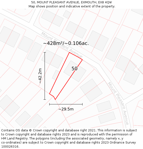 50, MOUNT PLEASANT AVENUE, EXMOUTH, EX8 4QW: Plot and title map