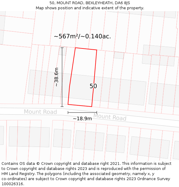 50, MOUNT ROAD, BEXLEYHEATH, DA6 8JS: Plot and title map
