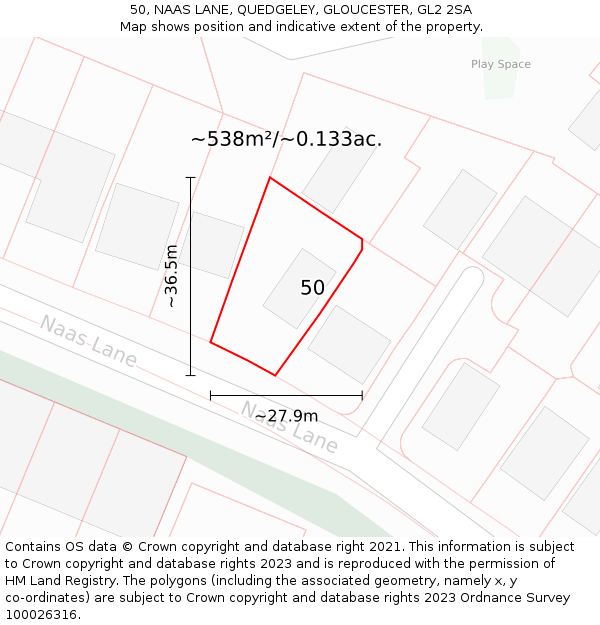 50, NAAS LANE, QUEDGELEY, GLOUCESTER, GL2 2SA: Plot and title map