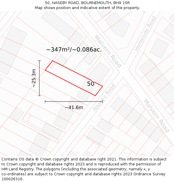 50, NASEBY ROAD, BOURNEMOUTH, BH9 1SR: Plot and title map