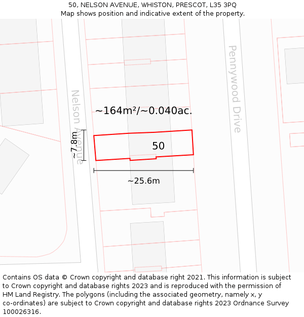 50, NELSON AVENUE, WHISTON, PRESCOT, L35 3PQ: Plot and title map