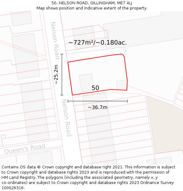 50, NELSON ROAD, GILLINGHAM, ME7 4LJ: Plot and title map