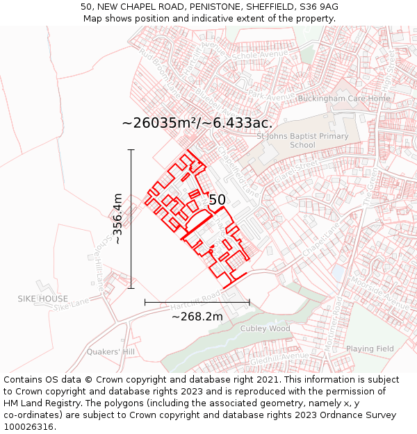 50, NEW CHAPEL ROAD, PENISTONE, SHEFFIELD, S36 9AG: Plot and title map