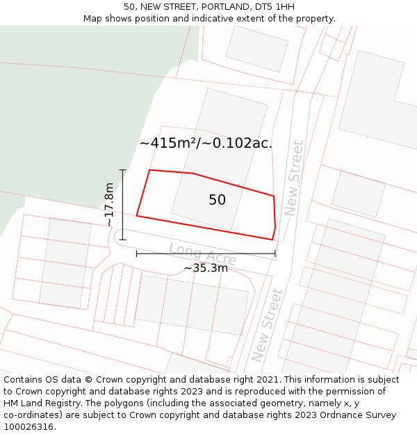 50, NEW STREET, PORTLAND, DT5 1HH: Plot and title map