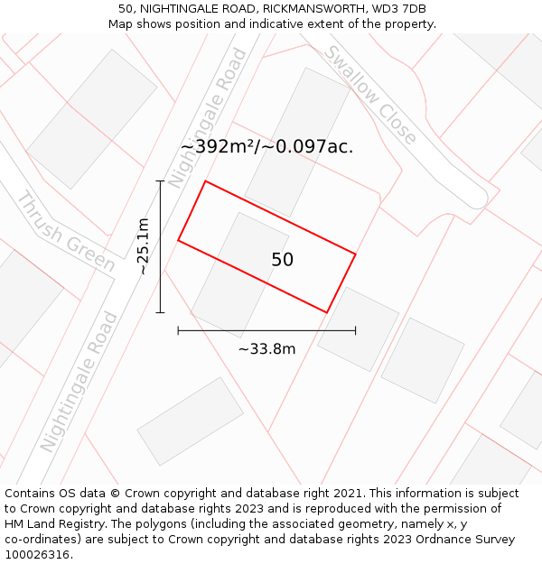 50, NIGHTINGALE ROAD, RICKMANSWORTH, WD3 7DB: Plot and title map