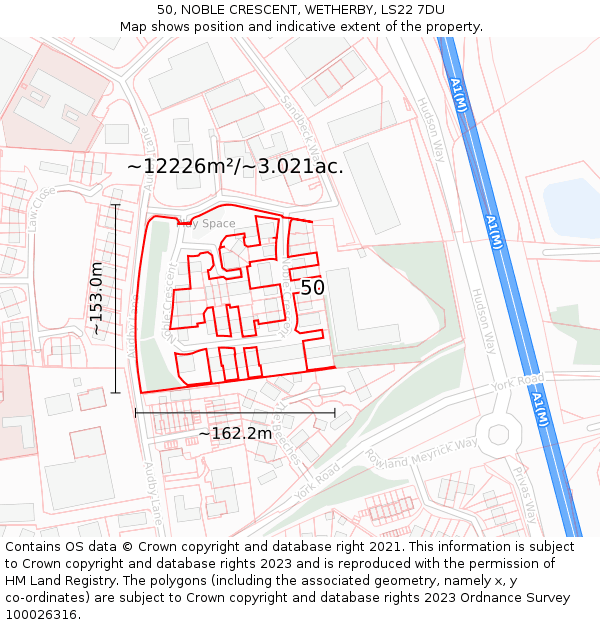 50, NOBLE CRESCENT, WETHERBY, LS22 7DU: Plot and title map