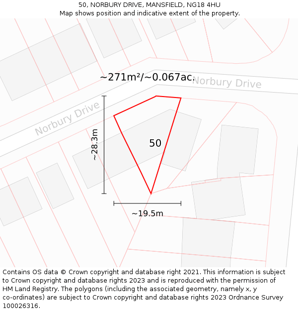 50, NORBURY DRIVE, MANSFIELD, NG18 4HU: Plot and title map