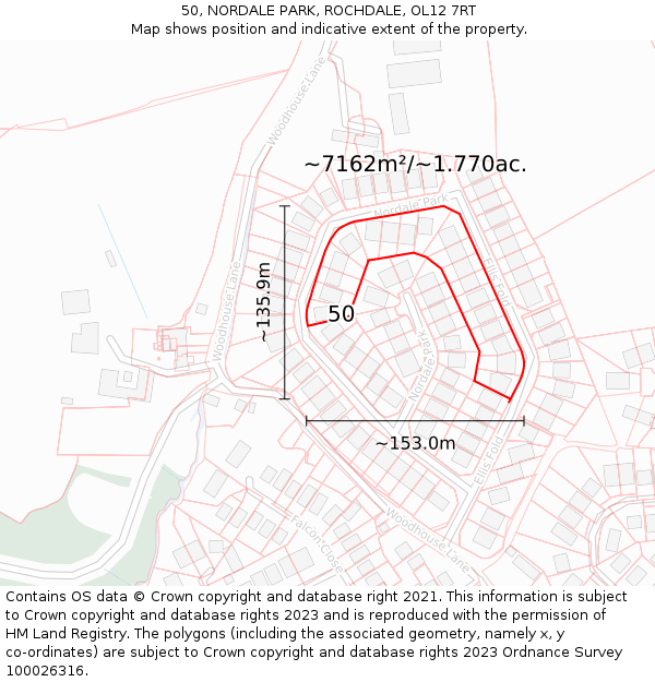 50, NORDALE PARK, ROCHDALE, OL12 7RT: Plot and title map