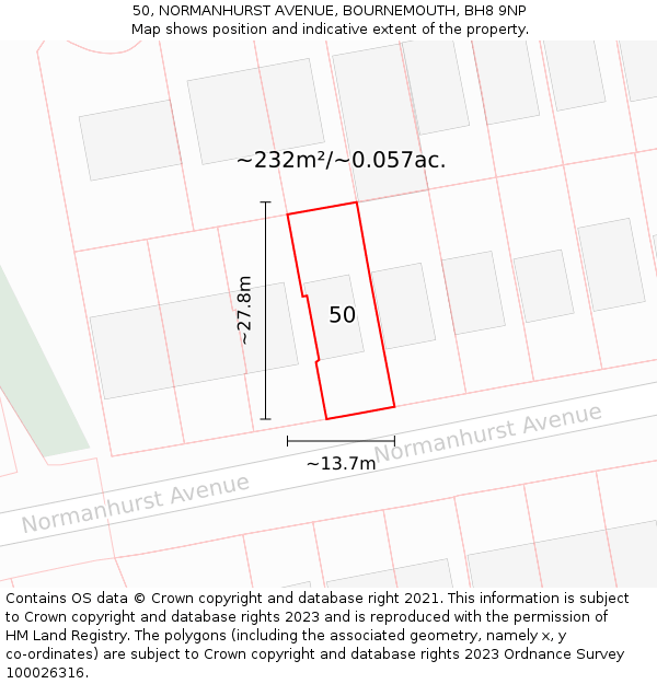 50, NORMANHURST AVENUE, BOURNEMOUTH, BH8 9NP: Plot and title map