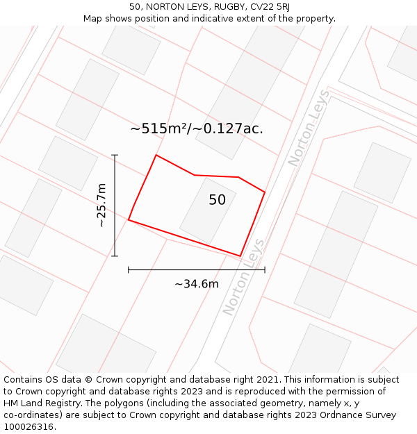 50, NORTON LEYS, RUGBY, CV22 5RJ: Plot and title map