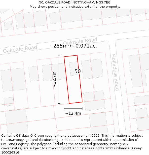 50, OAKDALE ROAD, NOTTINGHAM, NG3 7EG: Plot and title map