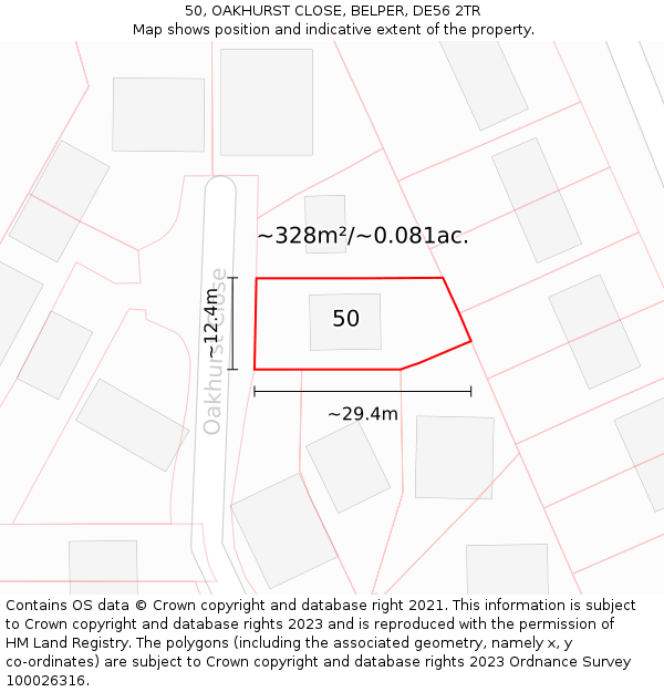 50, OAKHURST CLOSE, BELPER, DE56 2TR: Plot and title map
