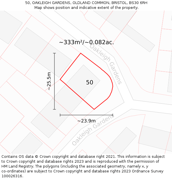 50, OAKLEIGH GARDENS, OLDLAND COMMON, BRISTOL, BS30 6RH: Plot and title map