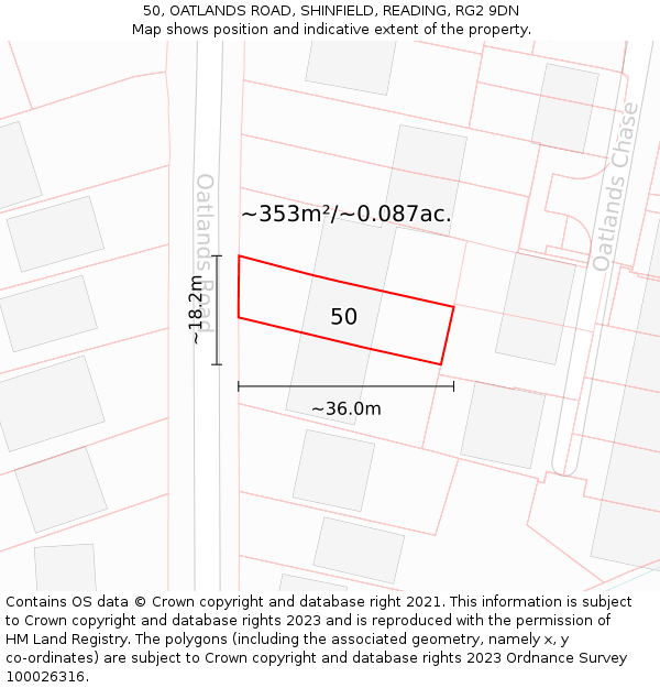 50, OATLANDS ROAD, SHINFIELD, READING, RG2 9DN: Plot and title map