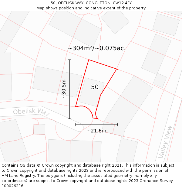 50, OBELISK WAY, CONGLETON, CW12 4FY: Plot and title map