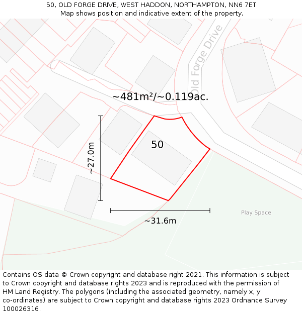 50, OLD FORGE DRIVE, WEST HADDON, NORTHAMPTON, NN6 7ET: Plot and title map